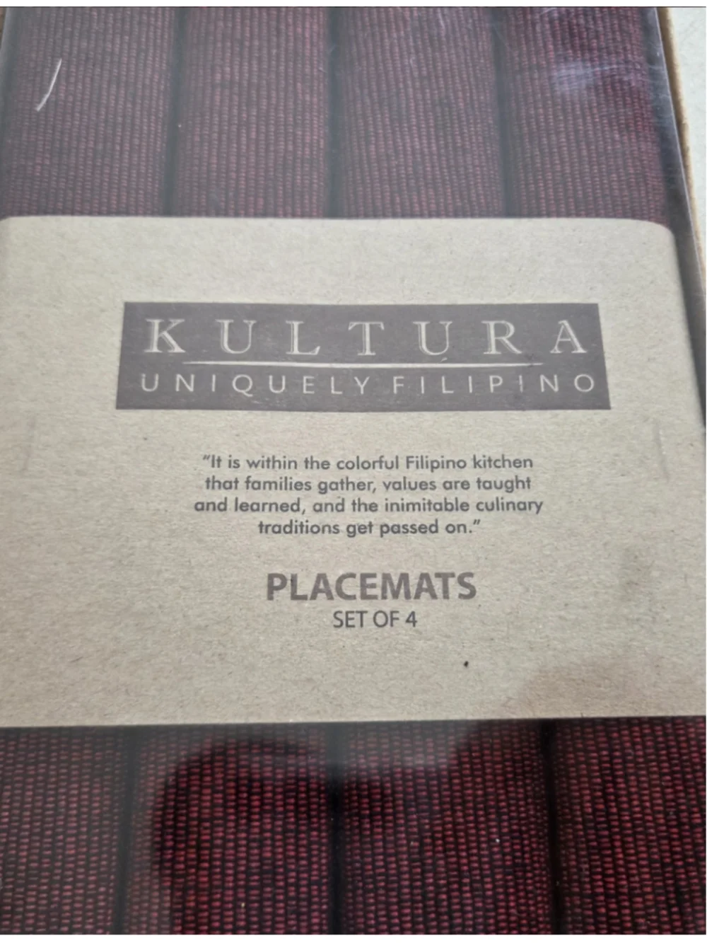 Kultura Placemats Set of 4 One Size Burgundy Black NIB